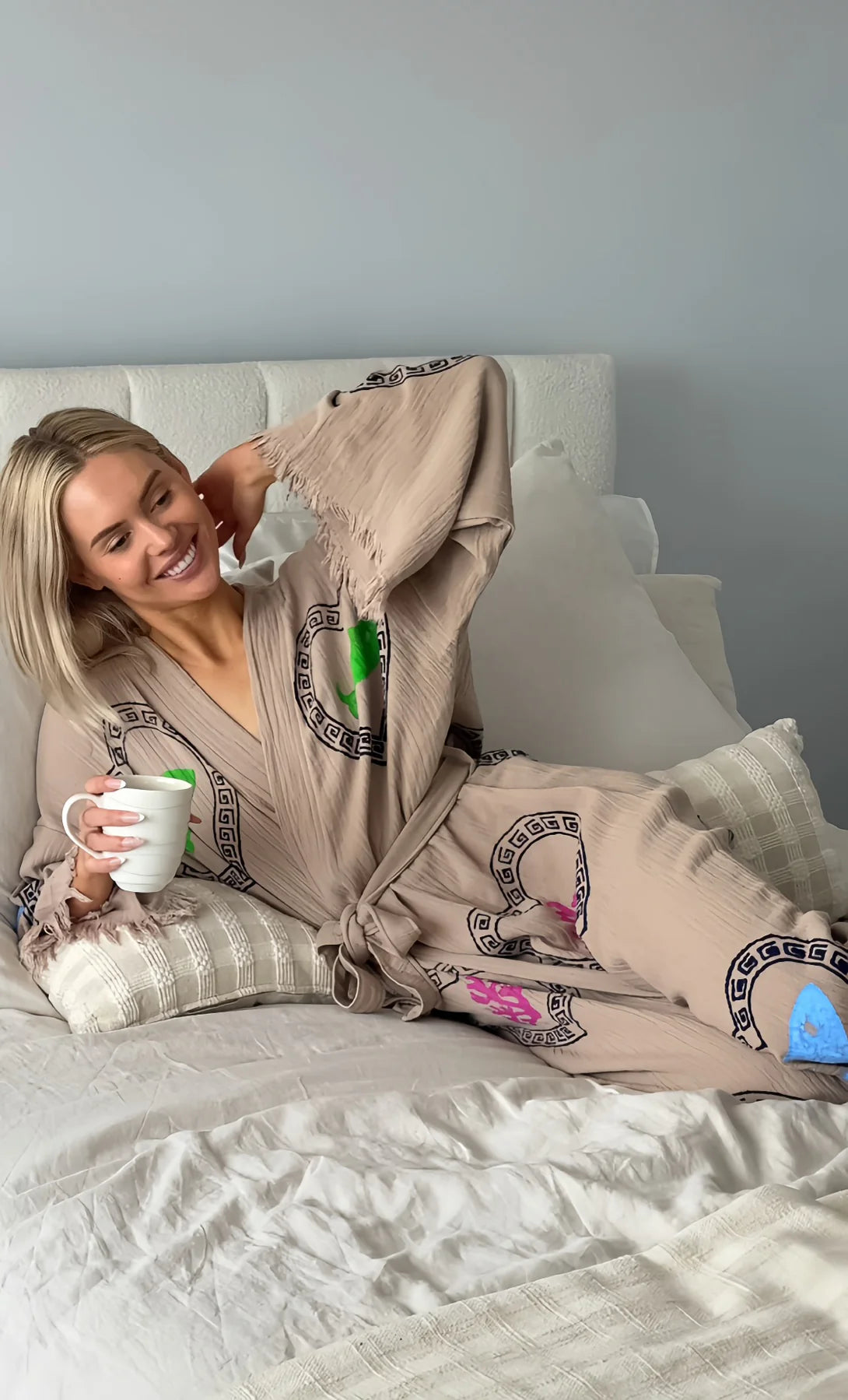 LONG ROBE  - TAN / SARDINE & CORAL - CIE CIE