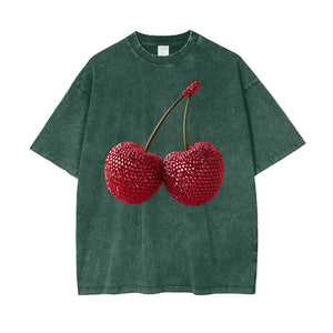 CHERRY BABY ACID WASH OVERSIZE TEE - DARK GREEN - MAKU