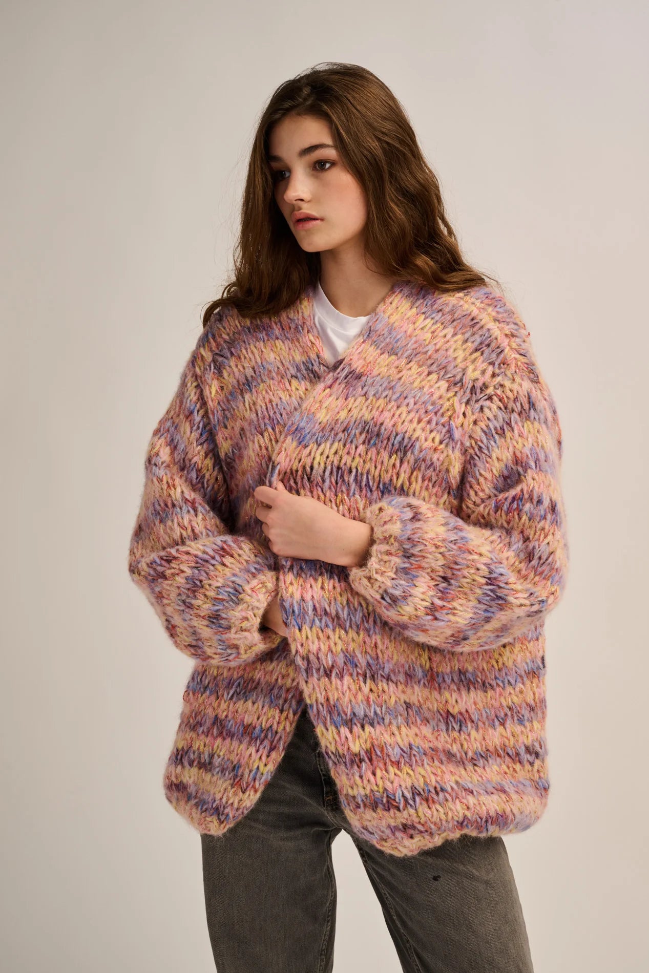 MAUD CARDIGAN SHORT - LILAC / PEACH / METALLIC - LES TRICOTS D'O