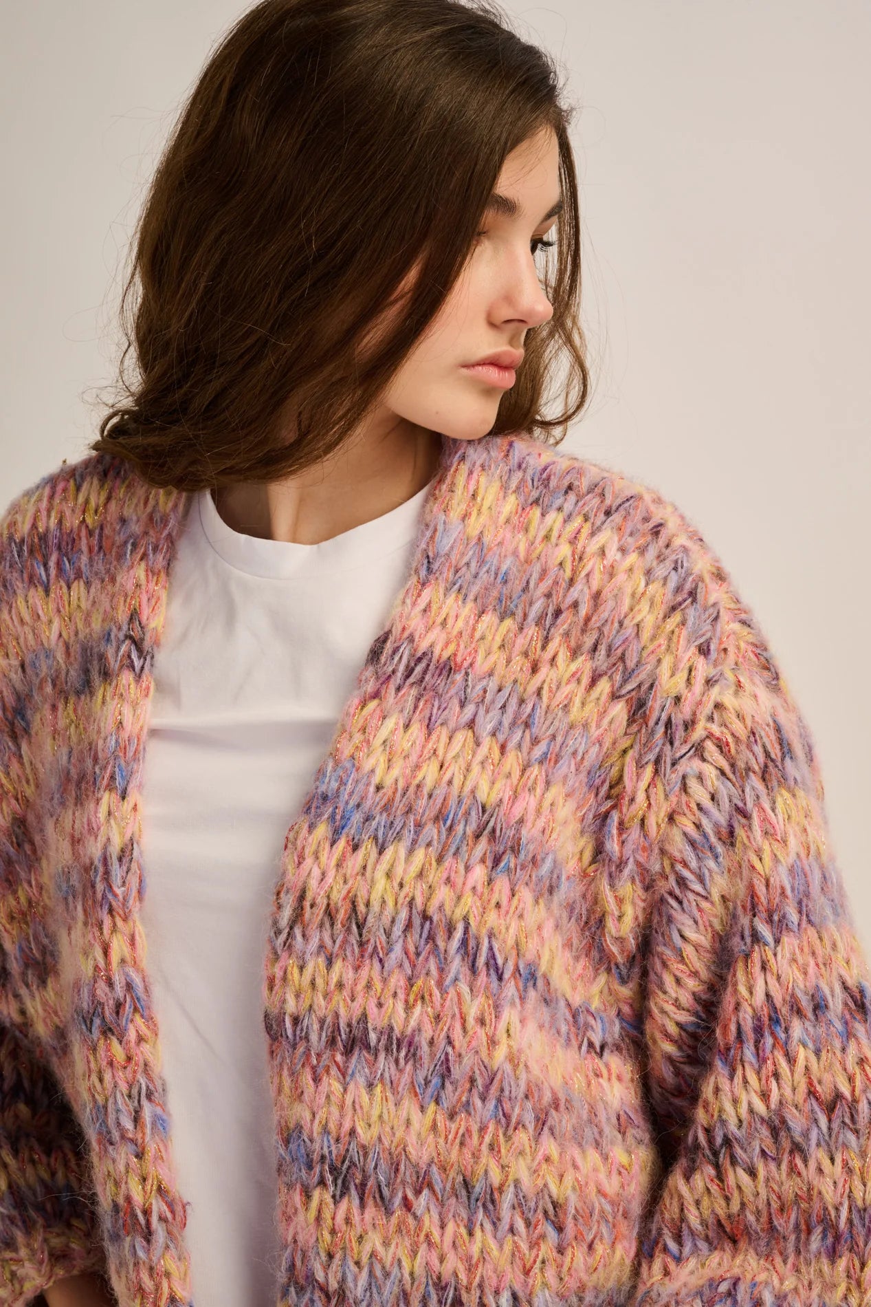 MAUD CARDIGAN SHORT - LILAC / PEACH / METALLIC - LES TRICOTS D'O