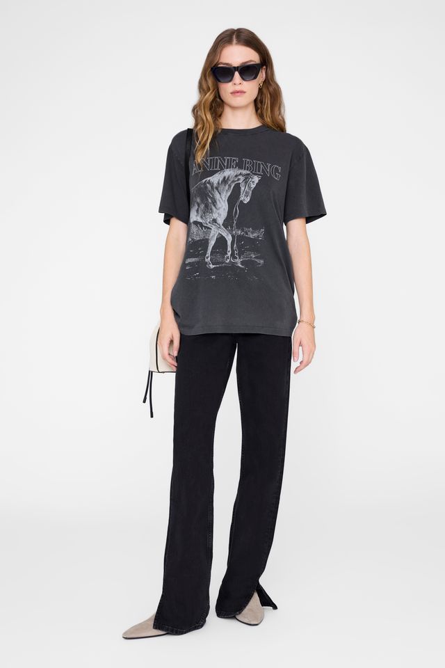 LILI TEE HORSE - WASHED BLACK - ANINE BING
