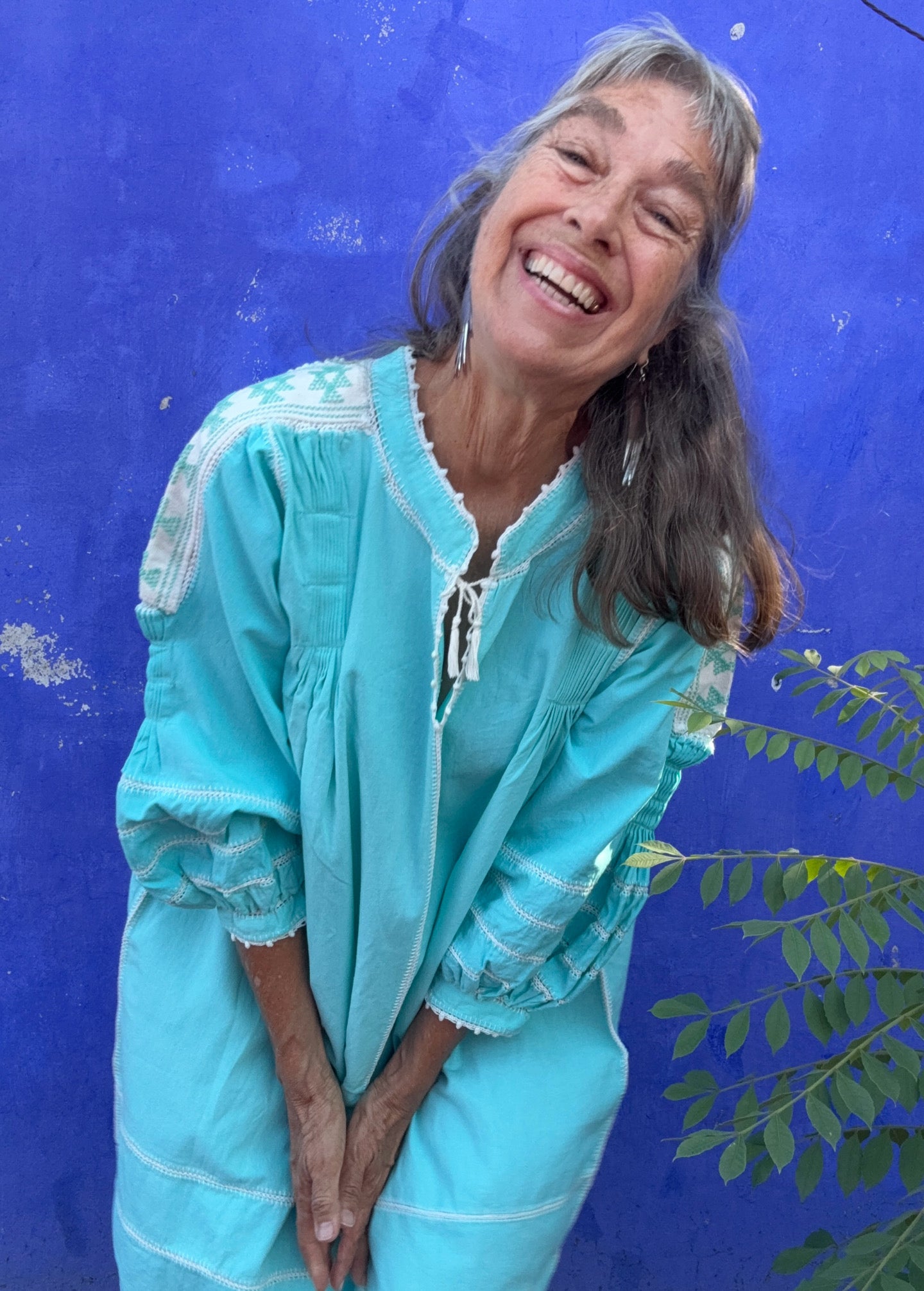 ESPANOLA DRESS LONG SLEEVE - AQUA / CREAM CROCHET - LAS NINAS