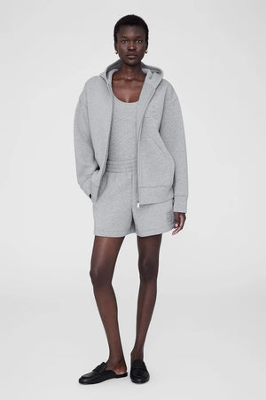 BOND ZIP UP HOODIE FRAMED MONOGRAM - HEATHER GREY - ANINE BING