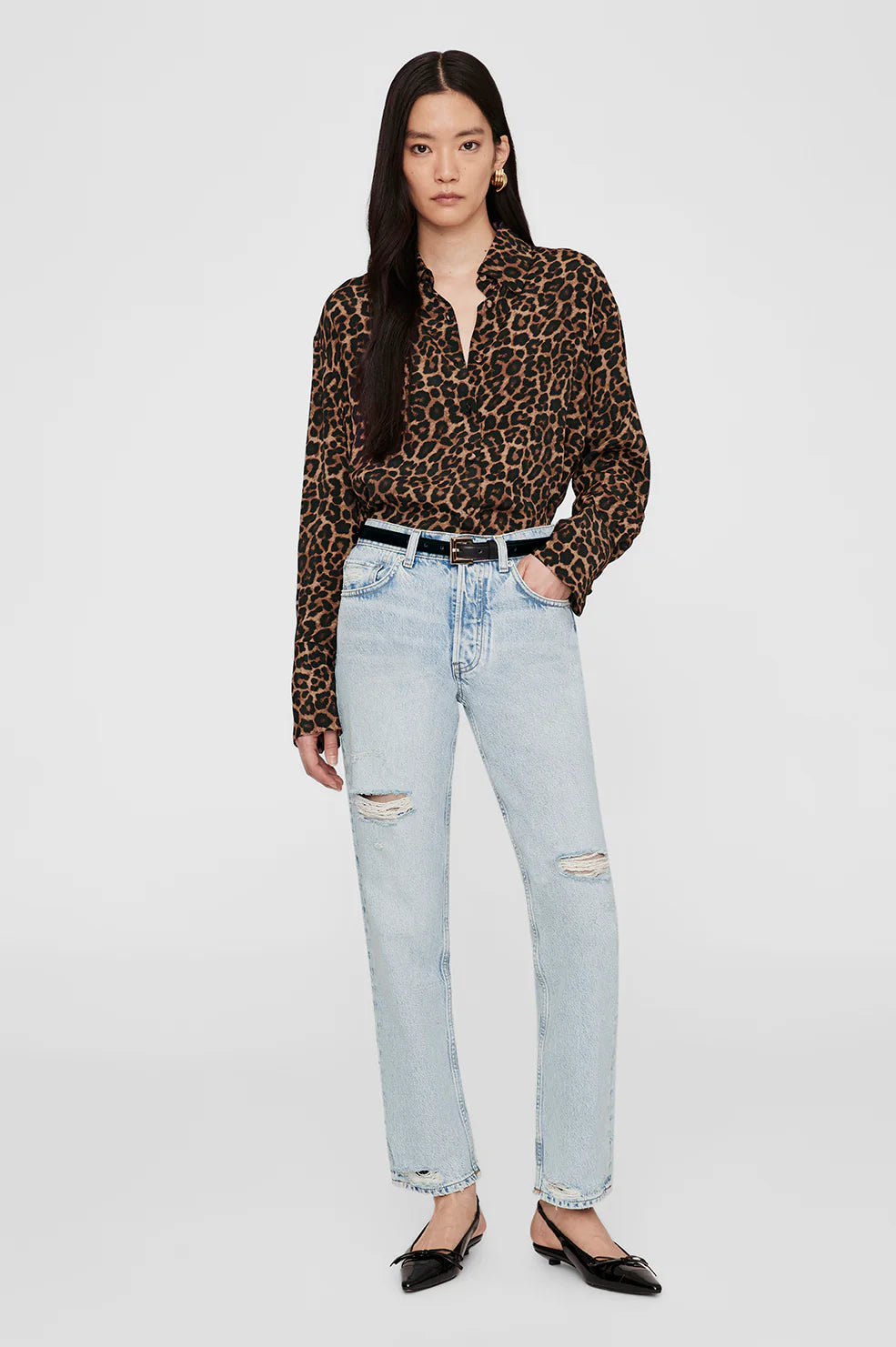 BRIDGET SHIRT - BLACK AND BROWN LEOPARD - ANINE BING