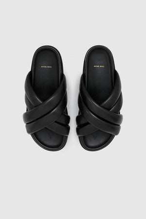 LIZZIE SLIDES - BLACK LEATHER - ANINE BING