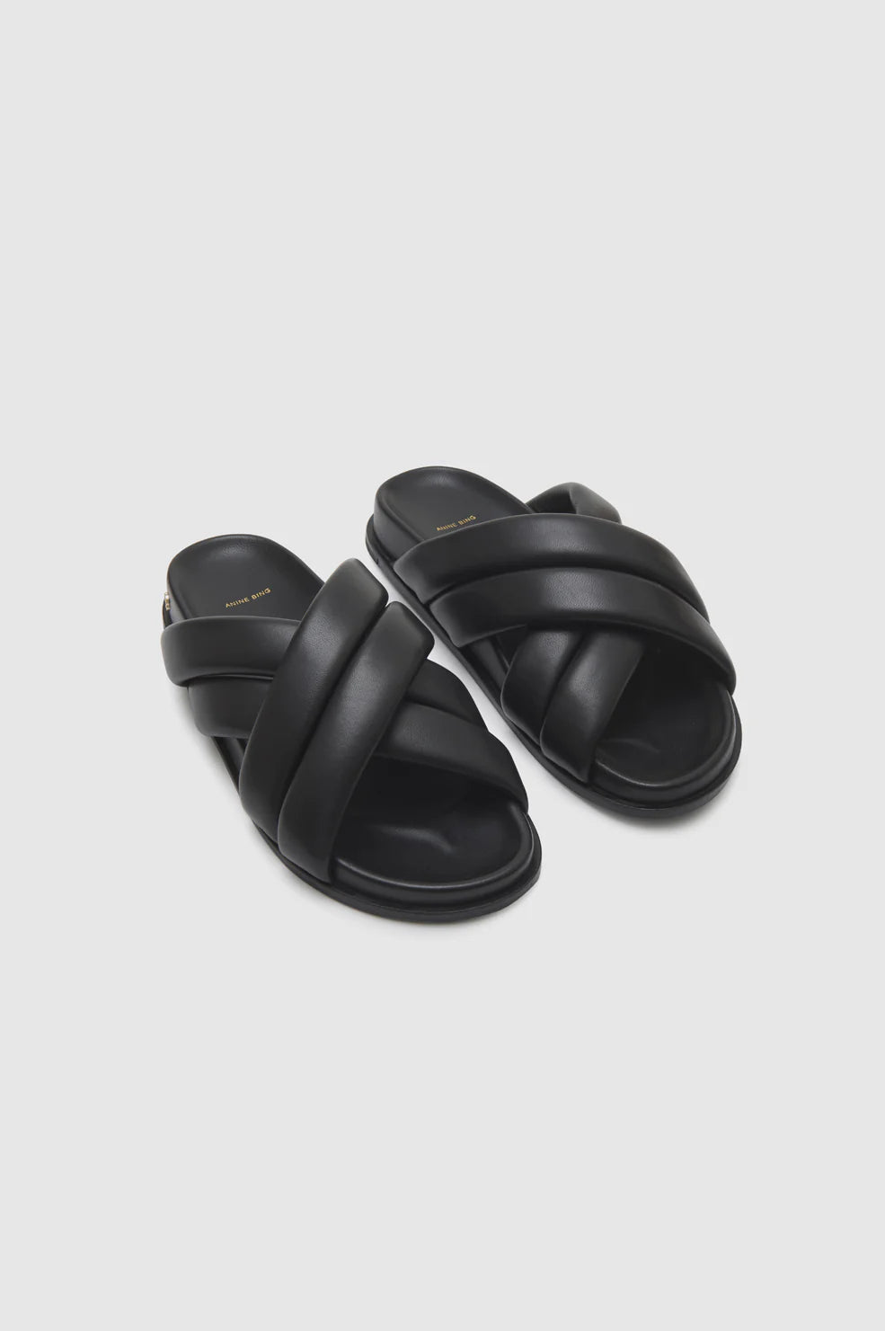 LIZZIE SLIDES - BLACK LEATHER - ANINE BING