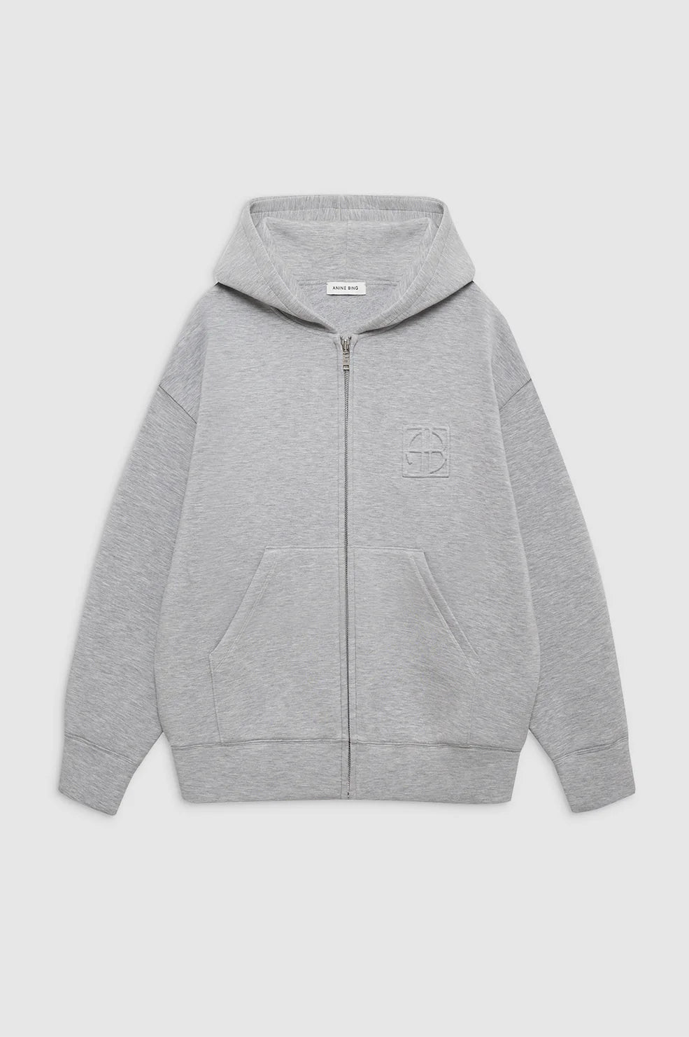 BOND ZIP UP HOODIE FRAMED MONOGRAM - HEATHER GREY - ANINE BING