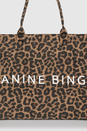 LEO CANVAS TOTE - BLACK AND BROWN LEOPARD  - ANINE BING