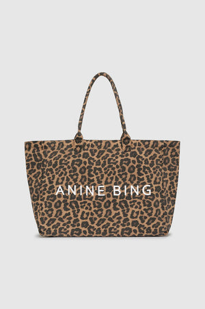 LEO CANVAS TOTE - BLACK AND BROWN LEOPARD  - ANINE BING