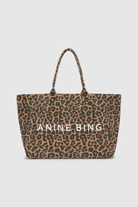 LEO CANVAS TOTE - BLACK AND BROWN LEOPARD  - ANINE BING