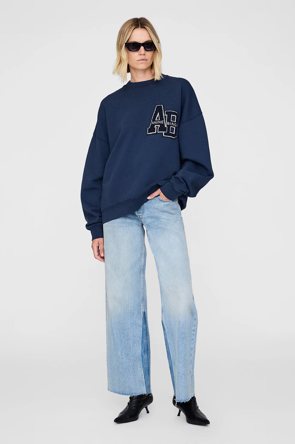 MILES OVERSIZED SWEATSHIRT LETTERMAN - WASHED NAVY - ANINE BING