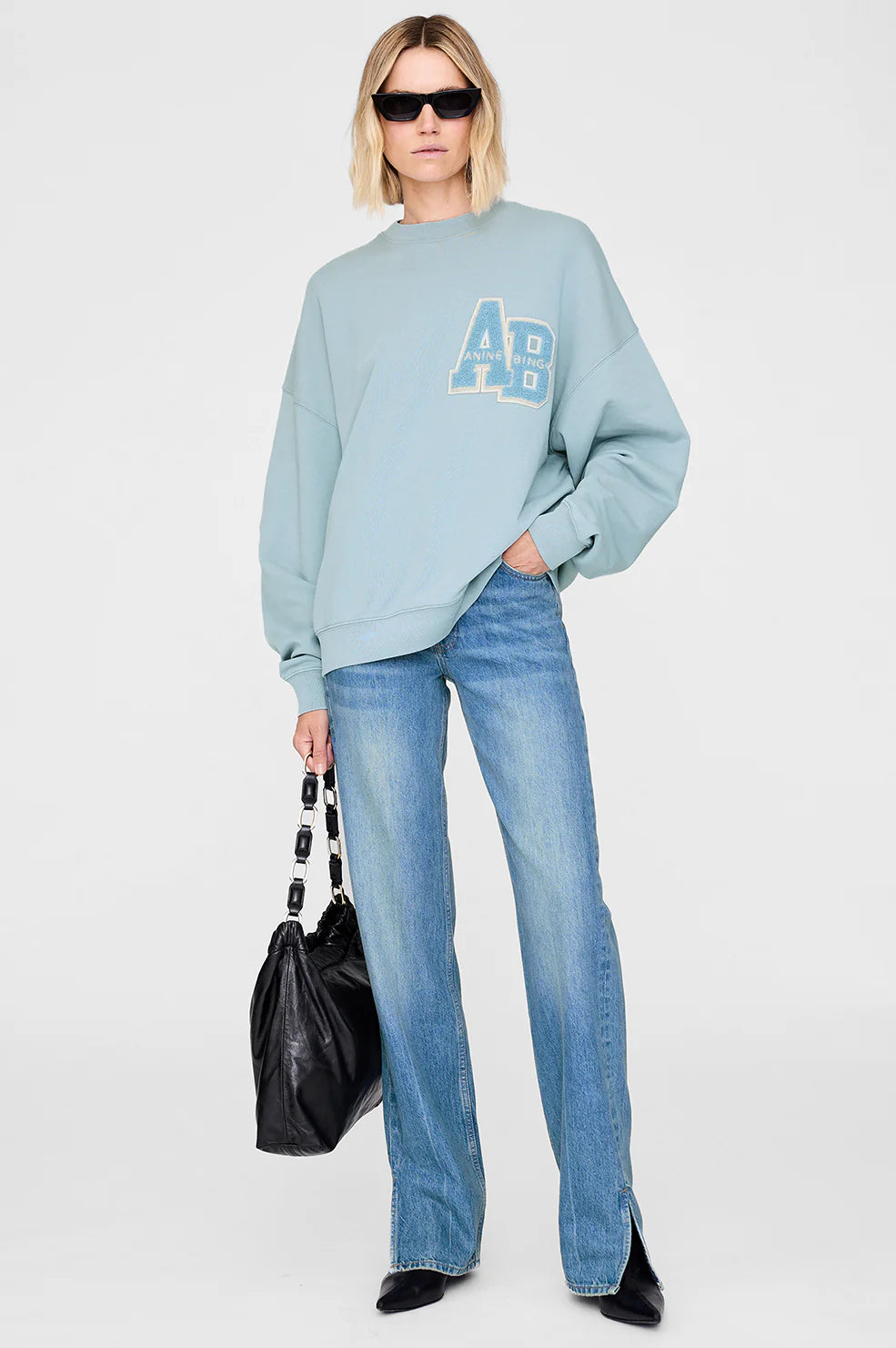 MILES OVERSIZED SWEATSHIRT LETTERMAN - PASTEL BLUE - ANINE BING