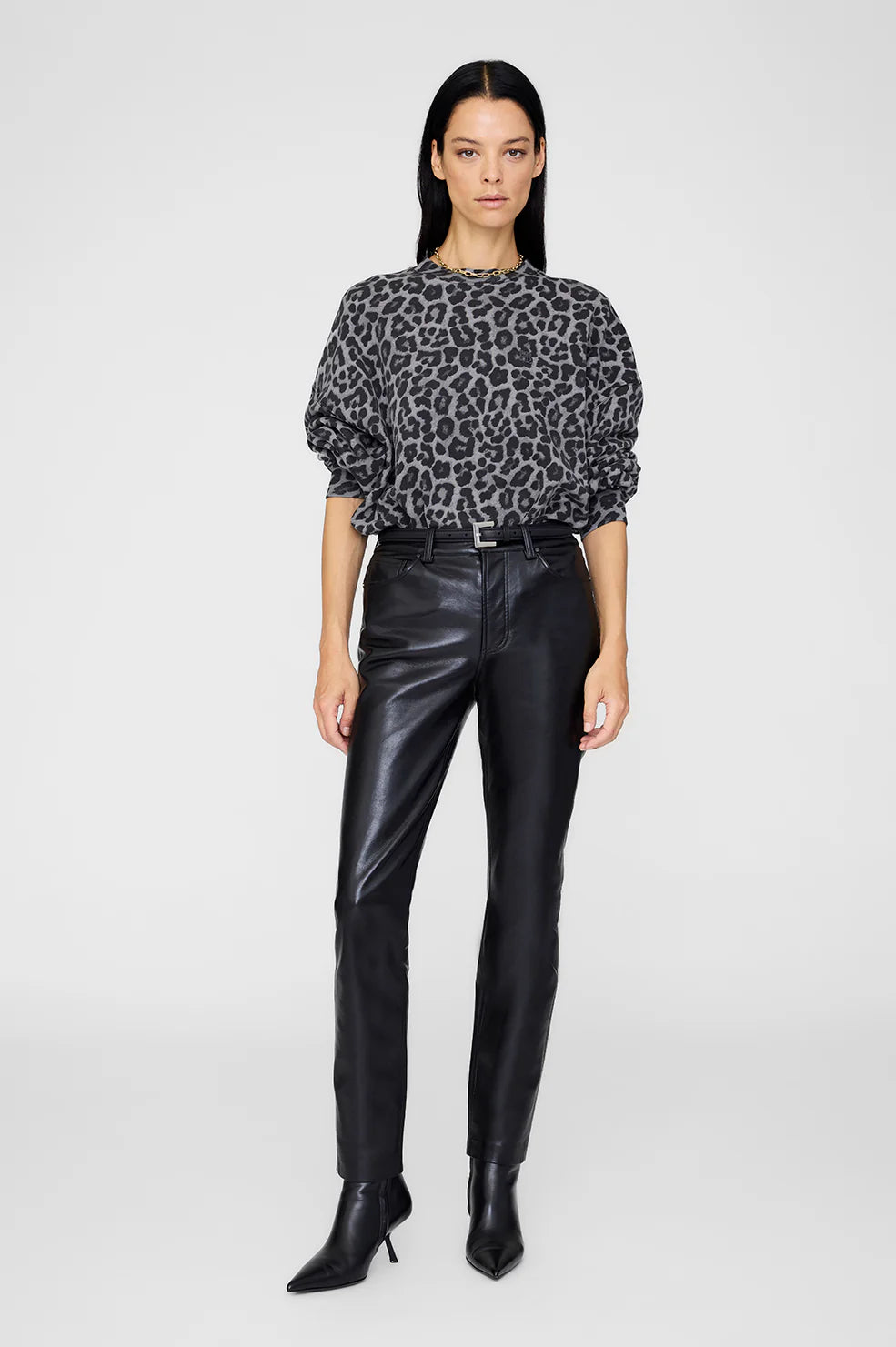 MILES SWEATSHIRT - GREY LEOPARD - ANINE BING