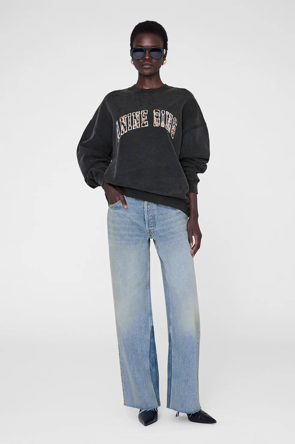 MILES SWEATSHIRT ANINE BING LEOPARD - WASHED BLACK - ANINE BING