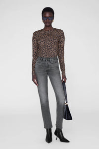 SYLVIE LONG SLEEVE TEE - BLACK AND BROWN LEOPARD - ANINE BING