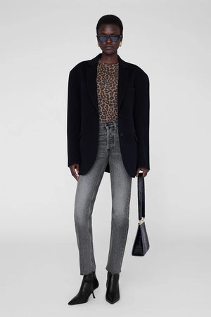 SYLVIE LONG SLEEVE TEE - BLACK AND BROWN LEOPARD - ANINE BING