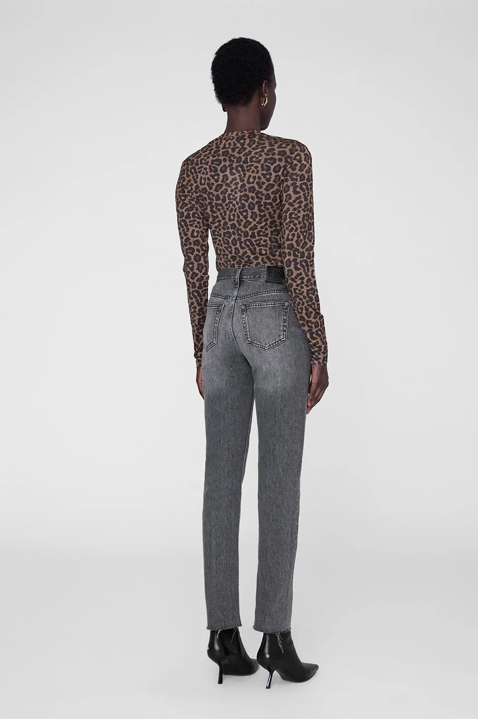 SYLVIE LONG SLEEVE TEE - BLACK AND BROWN LEOPARD - ANINE BING