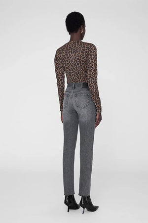 SYLVIE LONG SLEEVE TEE - BLACK AND BROWN LEOPARD - ANINE BING