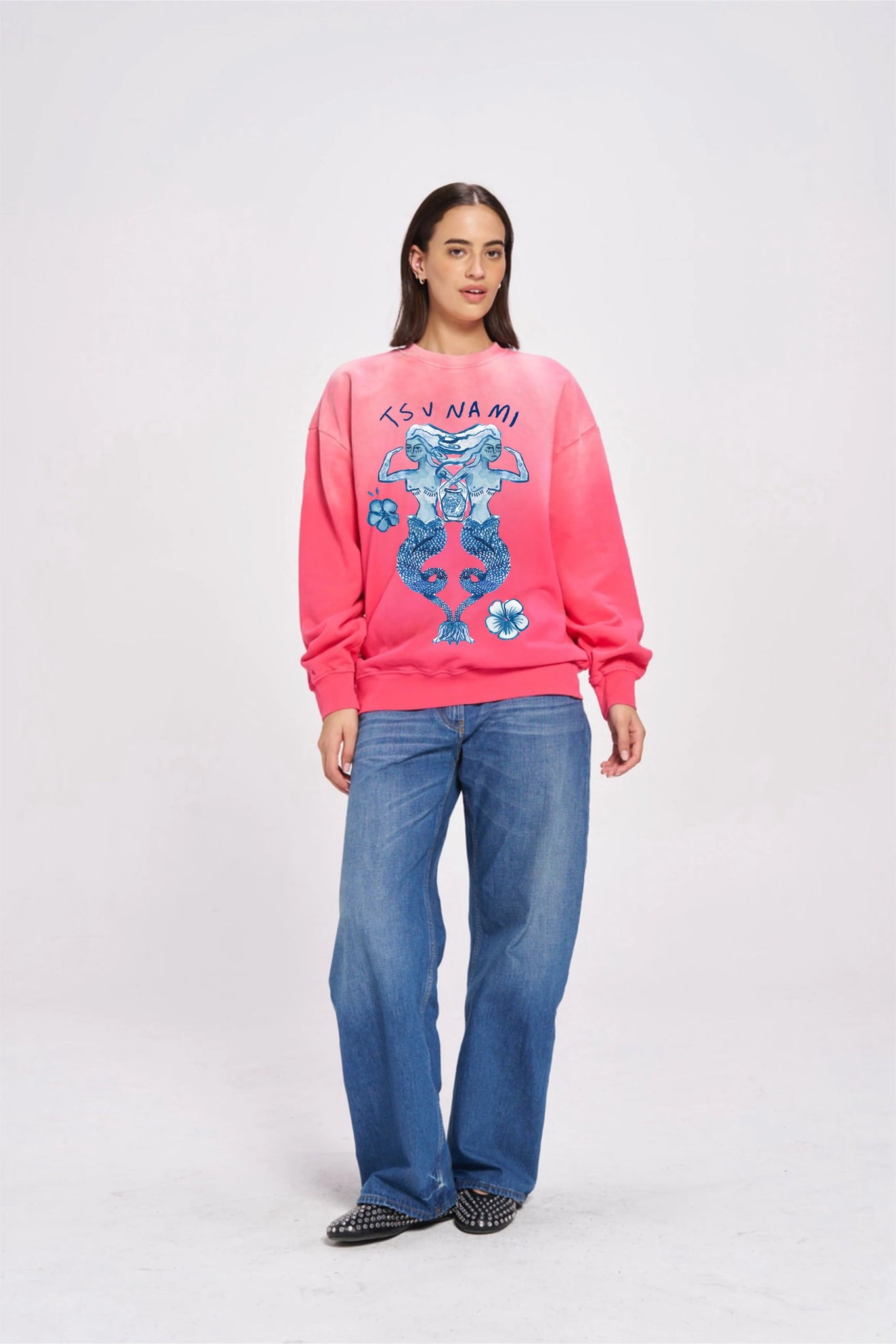 TSUNAMI MAIDEN FLEECE CREW - PINK SUN FADE - MAKU