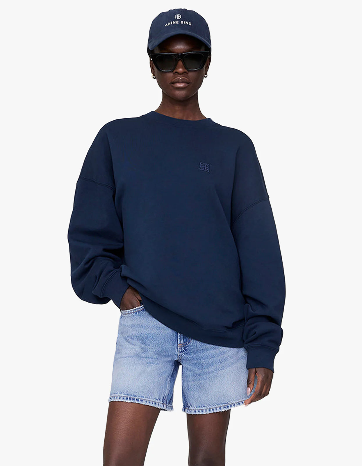 MILES SWEATSHIRT FRAMED MONOGRAM - WASHED NAVY - ANINE BING