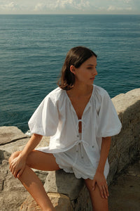 OLIVE TIE TOP - WHITE - PALM NOOSA