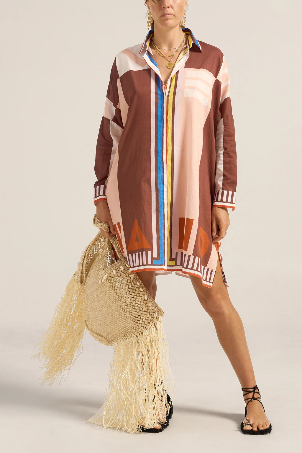 ARTEMIS SHIRTDRESS - PINK & BROWN SARONG - ILIO NEMA