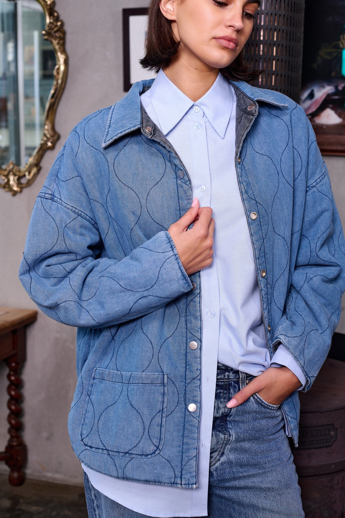 CARTER QUILTED REVERSIBLE JACKET  - DENIM - BARRY MADE