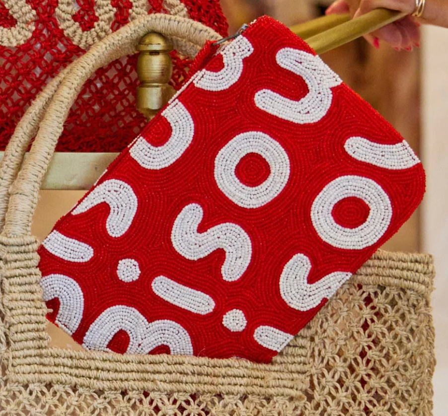 BISOU BISOU BEADED CLUTCH - RED WHITE  - THE JACKSONS