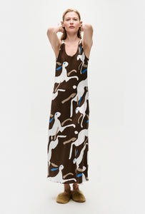 SCOOP NECK DRESS - RABBIT DARK EARTH - SILK LAUNDRY