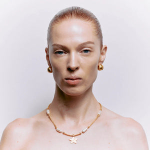 LUCRETIA NECKLACE WITH PEARL AND GARNET - GOLD - CLEOPATRAS BLING