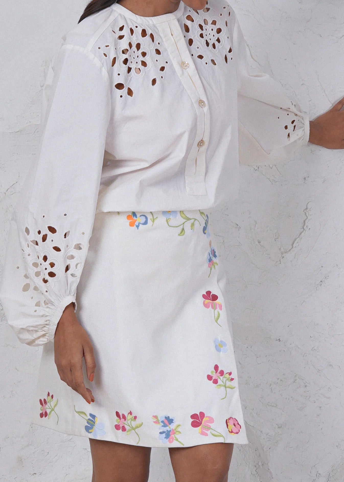 LOLA CUTWORK SHIRT - WHITE -  SAY THE LABEL