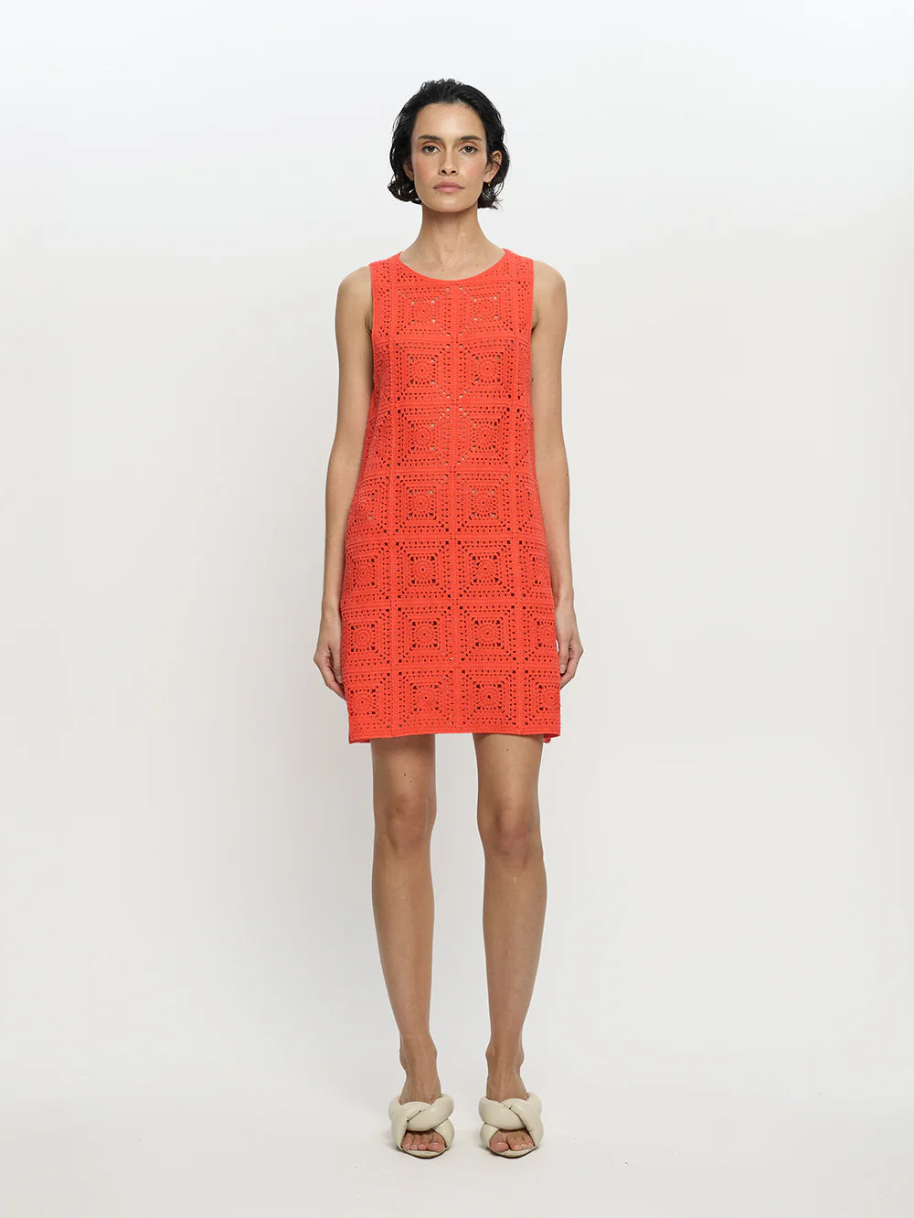 BRENNA CROCHET MINI DRESS - CORAL - KIVARI