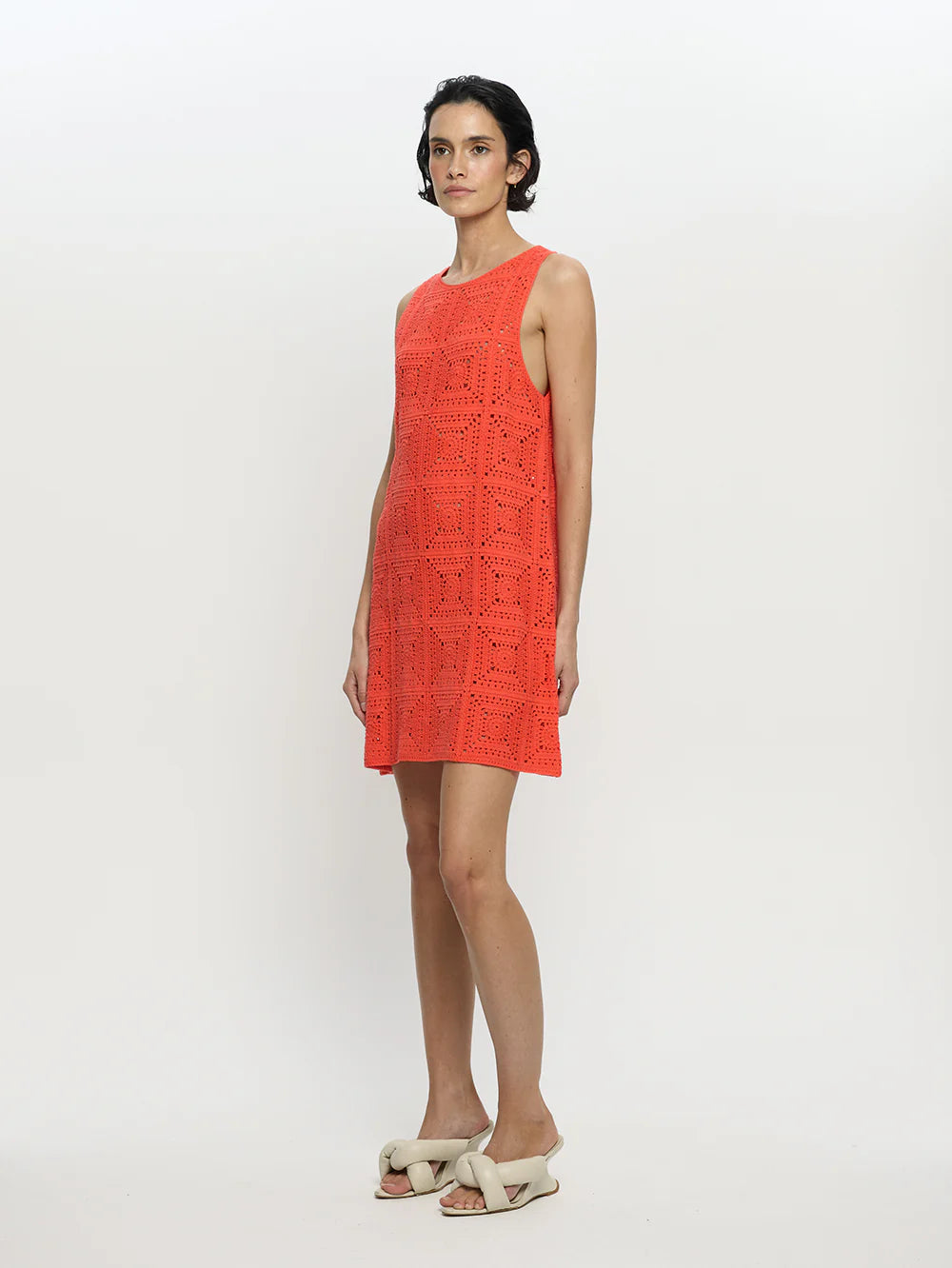BRENNA CROCHET MINI DRESS - CORAL - KIVARI