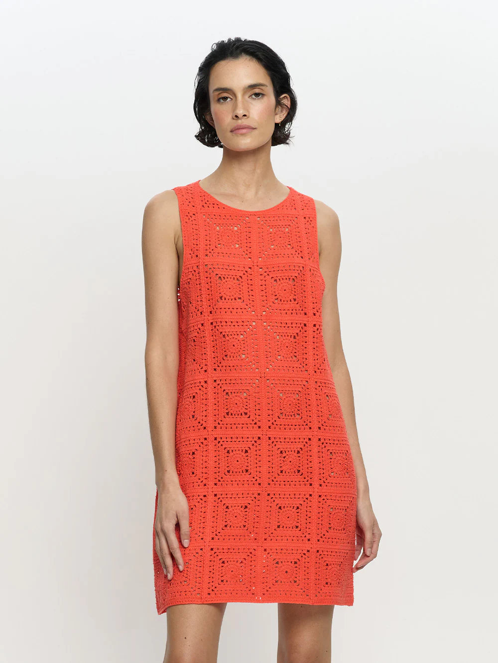 BRENNA CROCHET MINI DRESS - CORAL - KIVARI