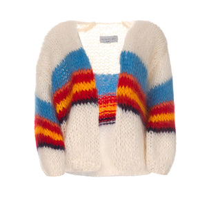 HOGAN CARDIGAN - WHITE WITH BOLD STRIPE - LES TRICOTS D'O