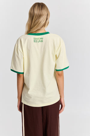 COCO BEACH HOTEL V-NECK TEE  - GREEN / YELLOW  - MAKU