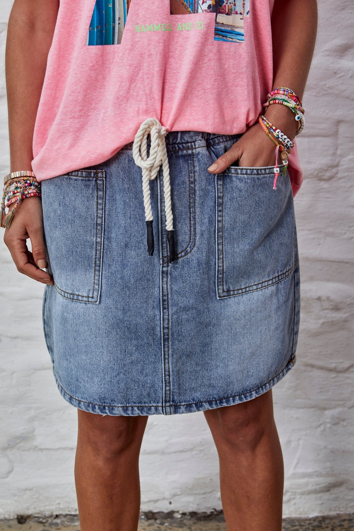 DENIM SKIRT WITH ELASTIC WAIST - STONEWASH - HAMMILL & CO