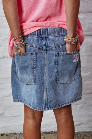 DENIM SKIRT WITH ELASTIC WAIST - STONEWASH - HAMMILL & CO