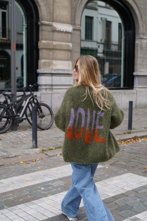 CHARLOTTE MOHAIR CARDIGAN - GRAFFITI KHAKI - LES TRICOTS D'O
