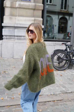 CHARLOTTE MOHAIR CARDIGAN - GRAFFITI KHAKI - LES TRICOTS D'O