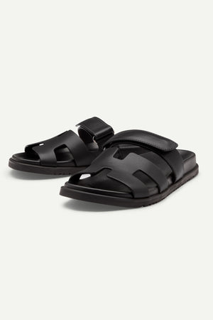 HARLEY LEATHER SLIDES - BLACK - DUCIE LONDON