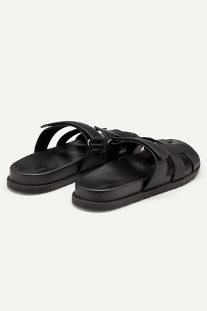 HARLEY LEATHER SLIDES - BLACK - DUCIE LONDON