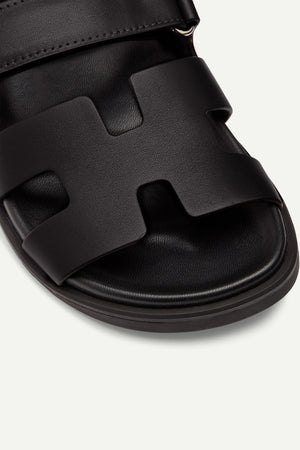 HARLEY LEATHER SLIDES - BLACK - DUCIE LONDON