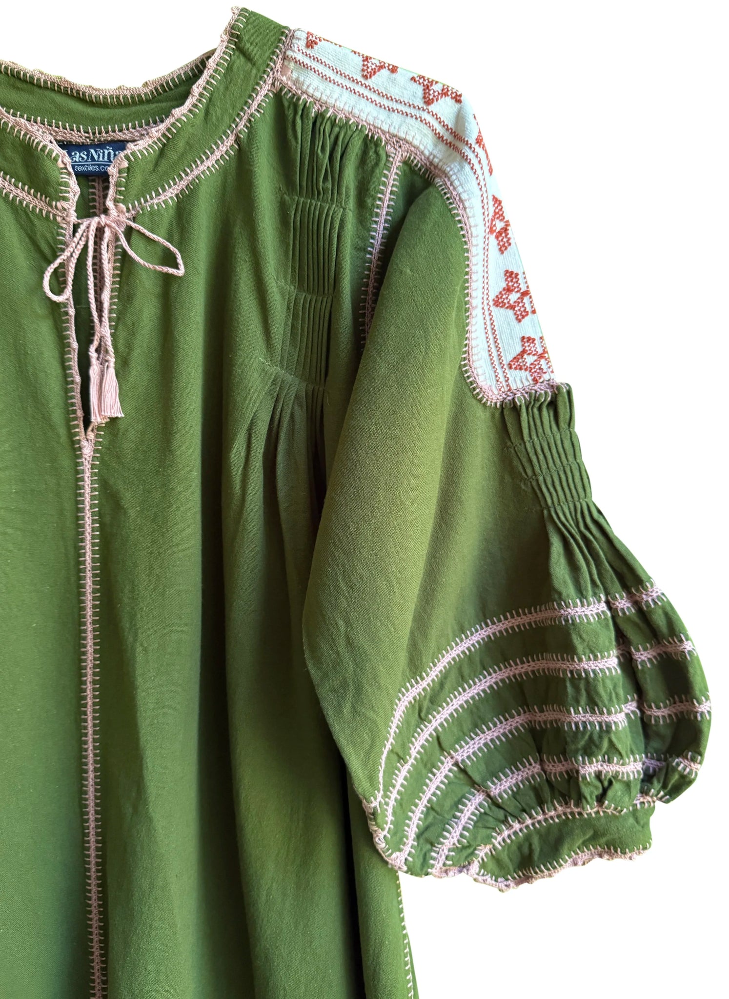 ESPANOLA DRESS LONG SLEEVE - MOSS GREEN  / CAFE CROCHET - LAS NINAS