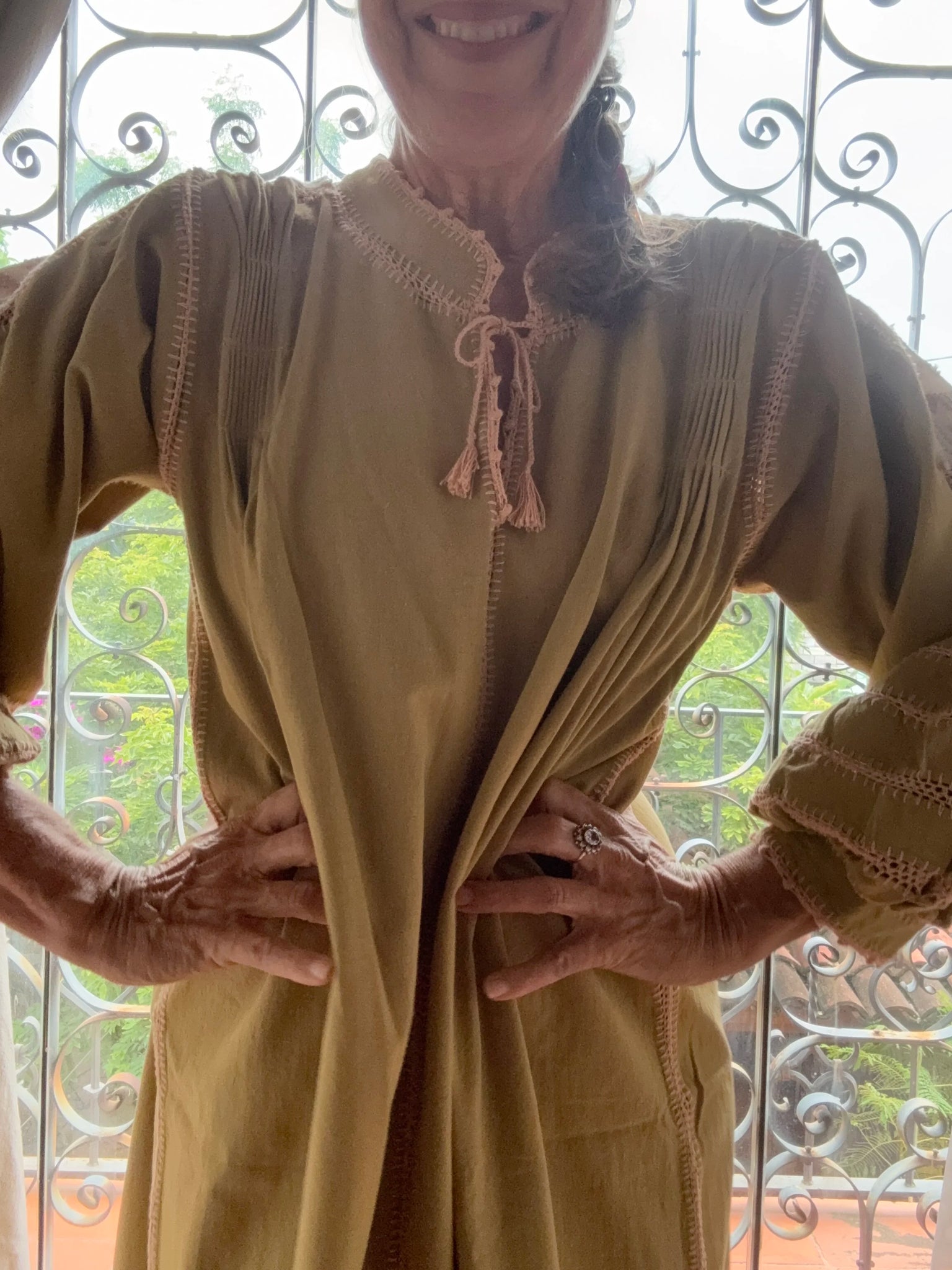 ESPANOLA DRESS LONG SLEEVE - SAGE / PALE CAFE CROCHET - LAS NINAS