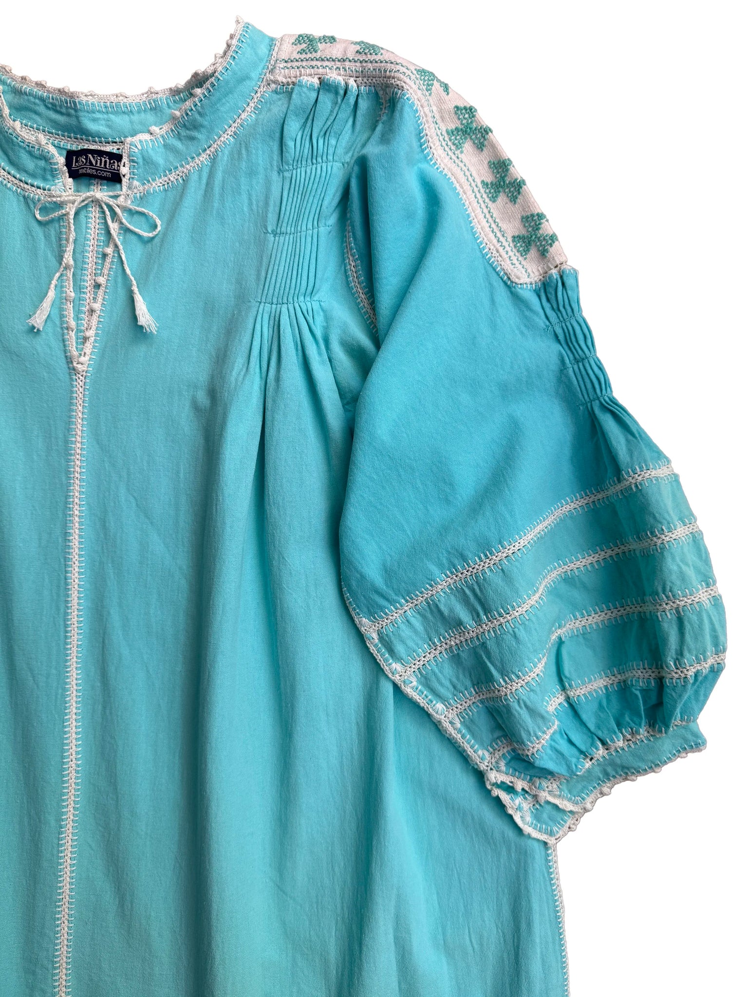 ESPANOLA DRESS LONG SLEEVE - AQUA / CREAM CROCHET - LAS NINAS