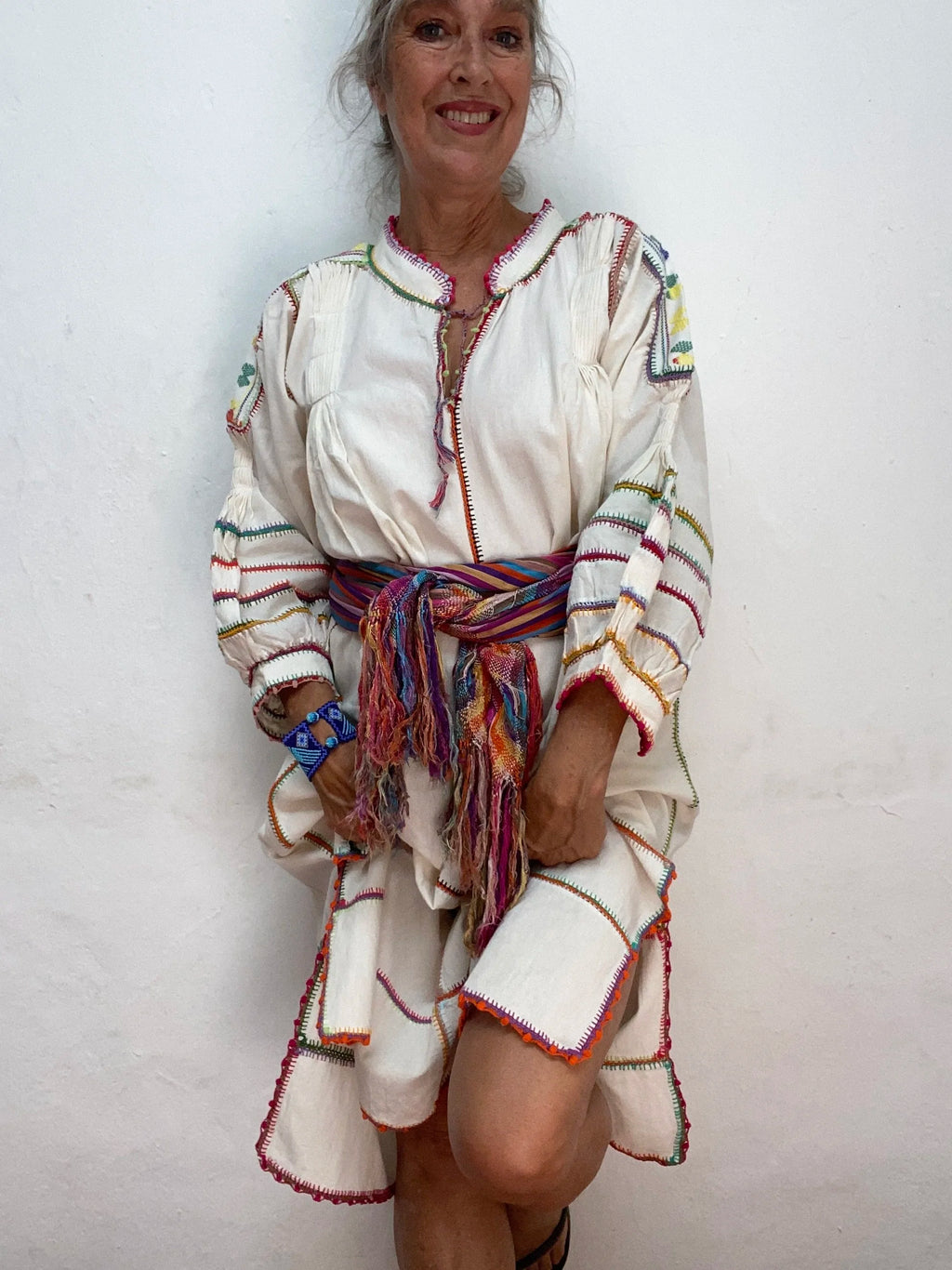 ESPANOLA DRESS LONG SLEEVE - CREAM / MULTI - LAS NINAS