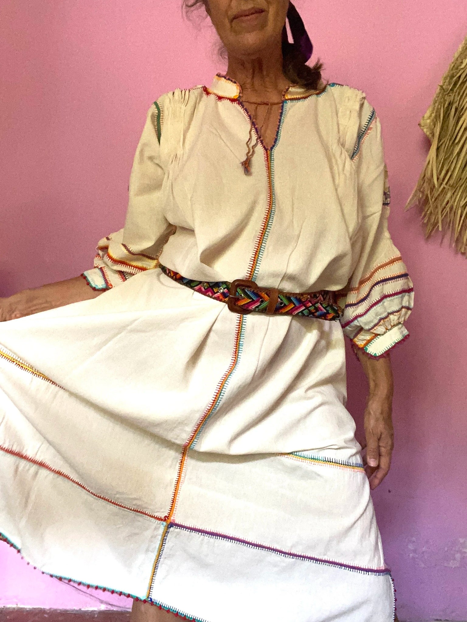 ESPANOLA DRESS LONG SLEEVE - CREAM / MULTI - LAS NINAS