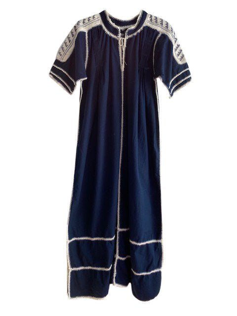 ESPANOLA DRESS SHORT SLEEVE - NAVY / WHITE CROCHET - LAS NINAS