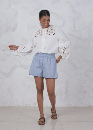 LOLA CUTWORK SHIRT - WHITE -  SAY THE LABEL